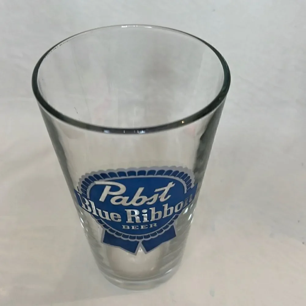 Pabst Blue Ribbon Beer Glass 16 Oz 6 In Tall Blue Bar Accessories 3 1/4 In Round